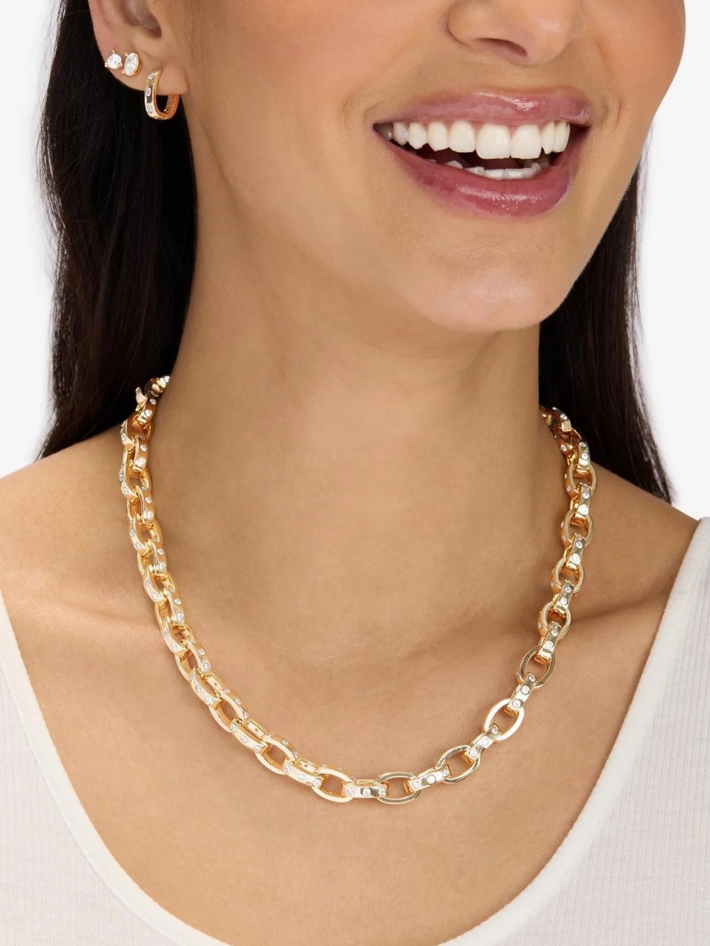 Melinda Maria Gold Link Necklace with Pavé Accents - Picture 2 of 9